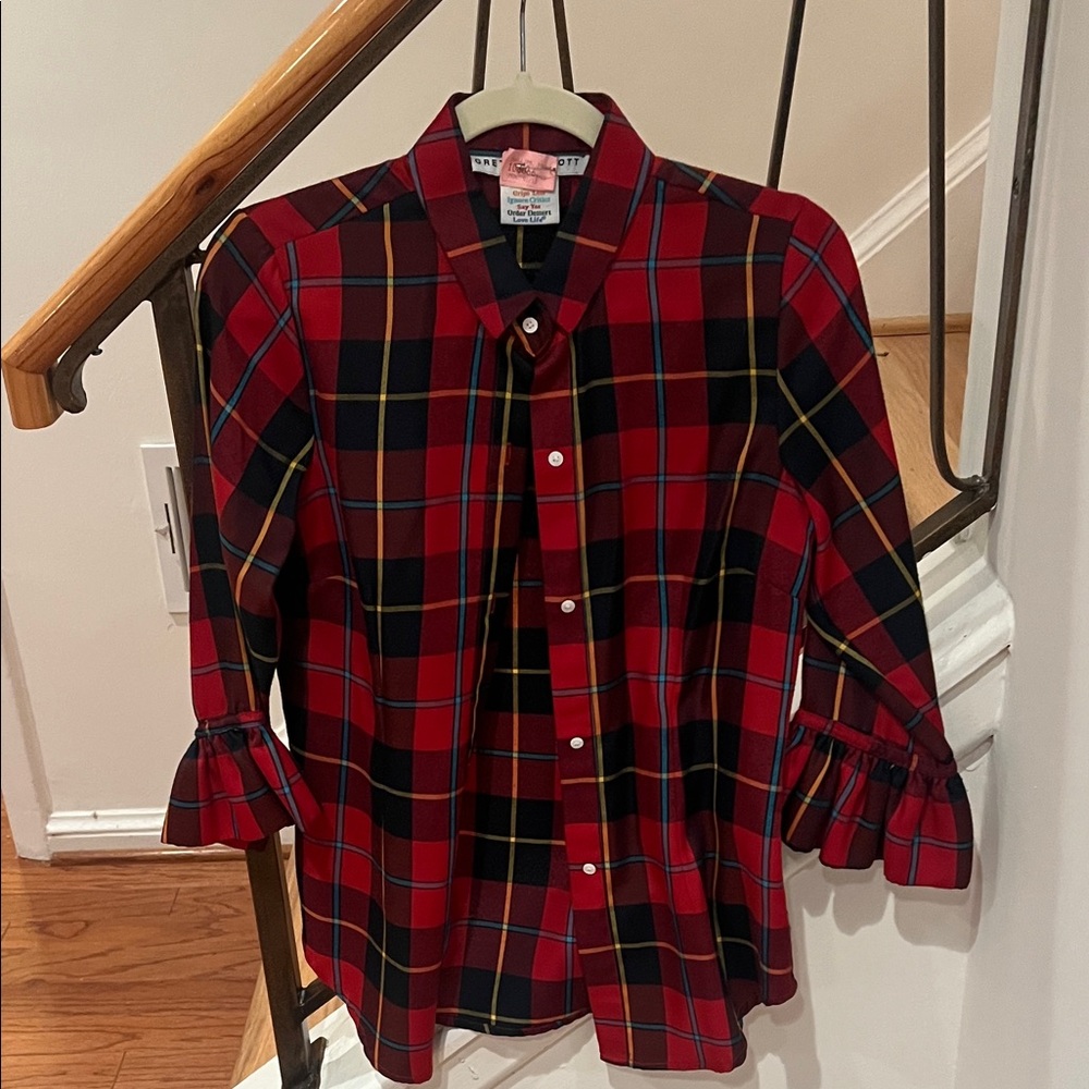 Gretchen Scott Designs Red Plaid Button Down Shirt